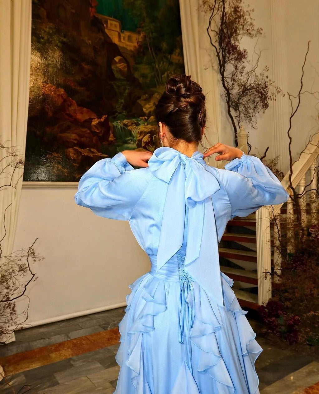 Classic Pleated Long Sleeve Party Dress