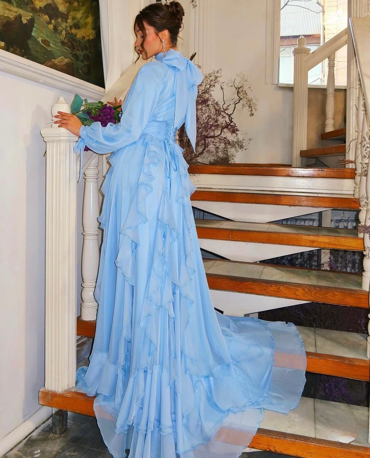 Classic Pleated Long Sleeve Party Dress