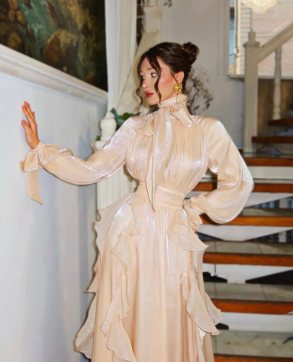 Classic Pleated Long Sleeve Party Dress