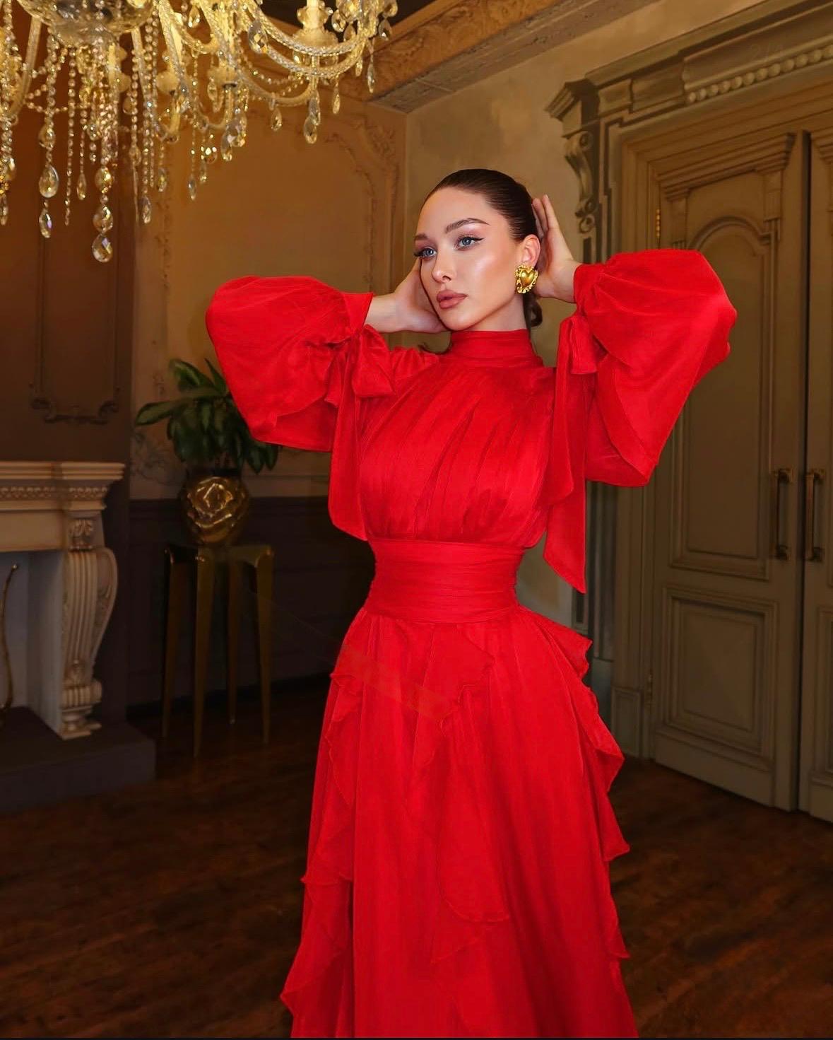 Classic Pleated Long Sleeve Party Dress